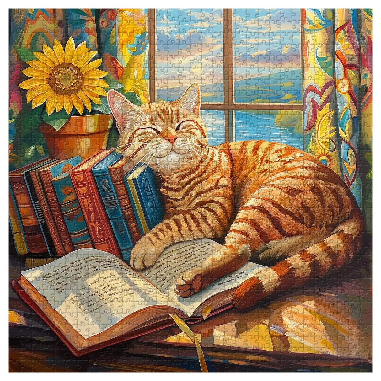 Cat Puzzles for Adults 1000 Pieces and up, PICKFORU Animal Jigsaw Puzzles Collection Funny Sleep Kitty, Book Puzzle for Cat Lovers PICKFORU