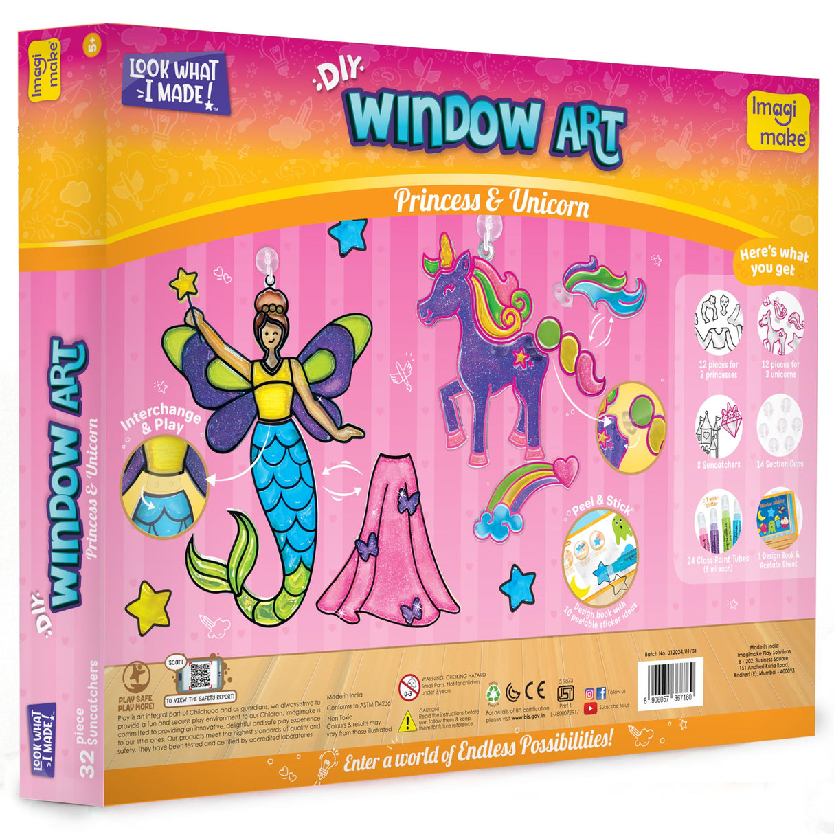 Imagimake Window Art Princess & Unicorn | Suncatcher Kit | Unicorn Toys for Girls Age 5-8 | Craft Kits for Ages 8-12 | Gifts for 5 Year Old Girls | Princess Toys Imagimake