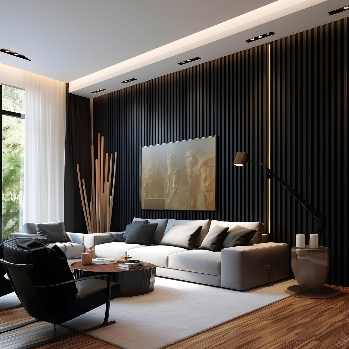 Mollywell Wood Slat Wall Panel, Easy Installation, Versatile, Enhanced Acoustic Design, Suitable for Living Room, Bedroom, Kitchen & Offices (2 Pcs, Black Oak), 47.2x23.6x0.87 Inch Each Mollywell