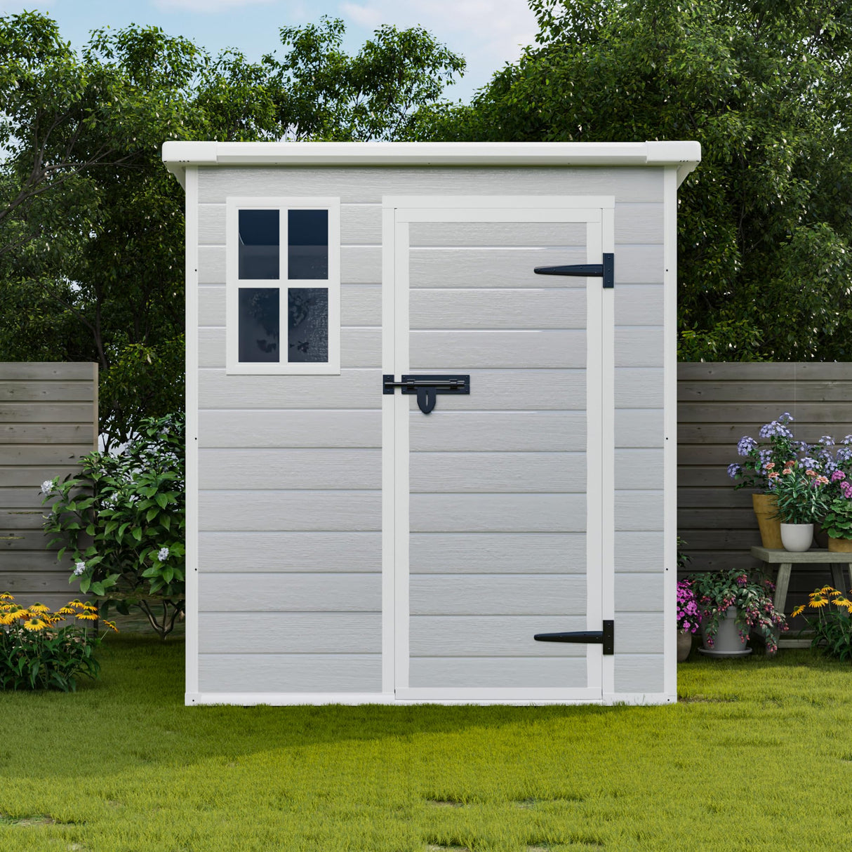 YOPTO 6x6 FT Resin Outdoor Storage Shed with Floor, All-Weather Plastic Shed with Lockable Doors, Window & Vents, Utility Plastic Tool Shed Storage House for Backyard, Patio, Light Grey YOPTO