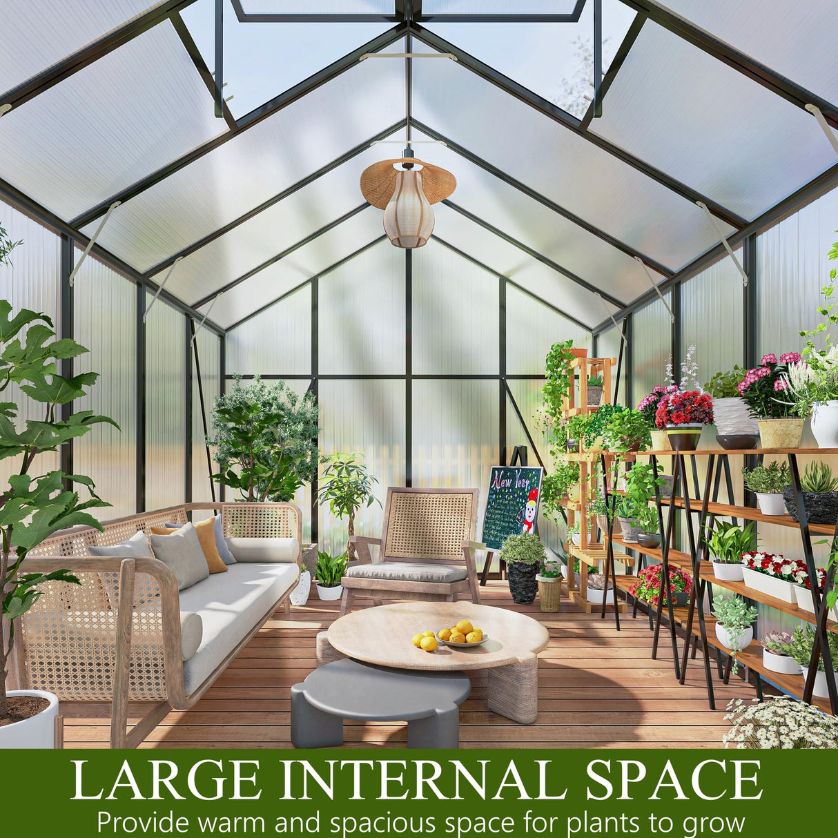 Vigo huseeo 8.2 * 12.2 * 7.8FT Greenhouse for Outdoors,Polycarbonate Greenhouse with Stronger Wind Protection and Roof Vent,Walk-in Large Aluminum Sunroom Winter Proof,Black Vigo huseeo