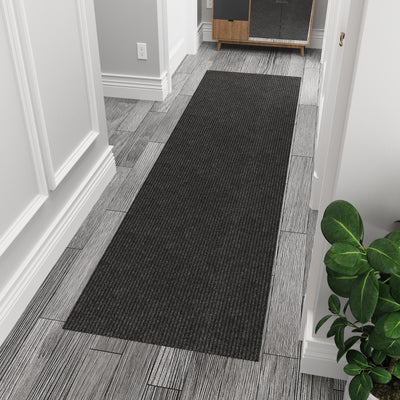 Ottomanson Solid Design Non-Slip Rubberback 2x6 Indoor/Outdoor Runner Rug for Hallway, Kitchen, Living Room, Garage, Patio, 2' x 6', Black