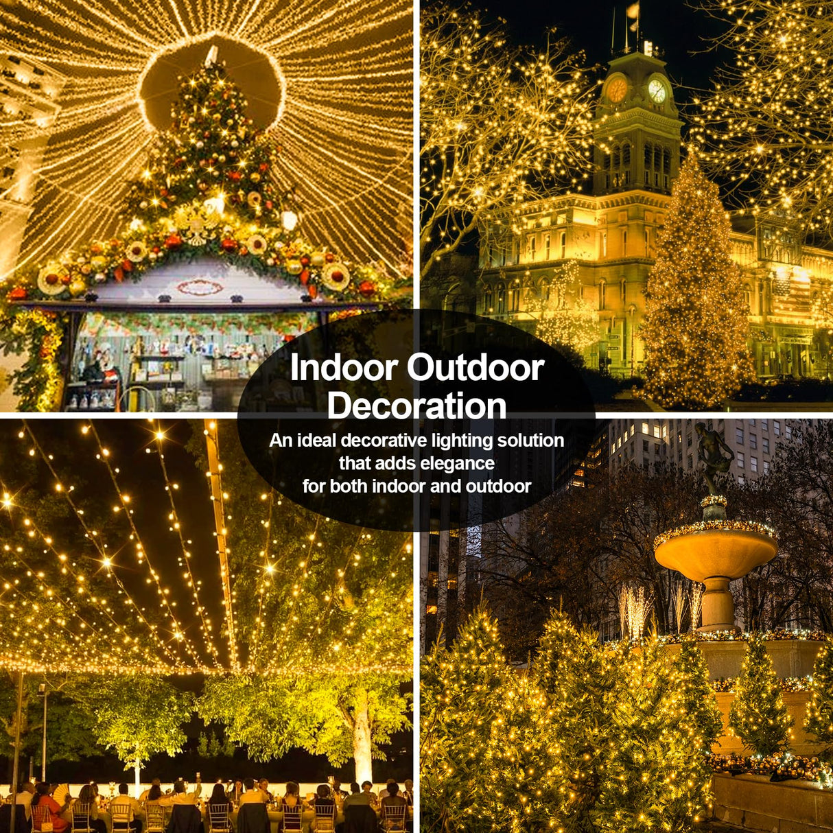 394FT 1000 LED Christmas Lights Outdoor String Lights 8 Modes & Timer Fairy Lights Plug in Waterproof LED String Lights for Xmas Yard Tree Patio Wedding Holiday Party Decorations (Warm White) ROADAYLY