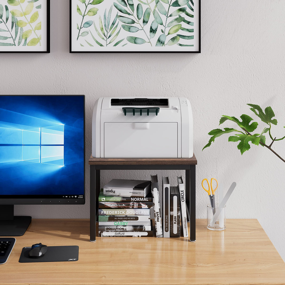 JOIN IRON Printer Stand, Desktop Stand for Printer, Storage Shelf, Book Shelf and File Shelf for Home Office (BRN) JOIN IRON