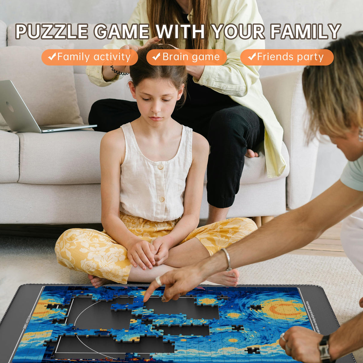 Lwoeo Jigsaw Puzzle Mat Roll Up, Black 48.4” x 30.7” Smooth Top Saver Pad Up to 2000 Pieces,Large Puzzle Matt Rollup with 6 Sorting Trays & 1 Storage Bag for Sorting Table, Board, Frame Puzzle Mats Lwoeo