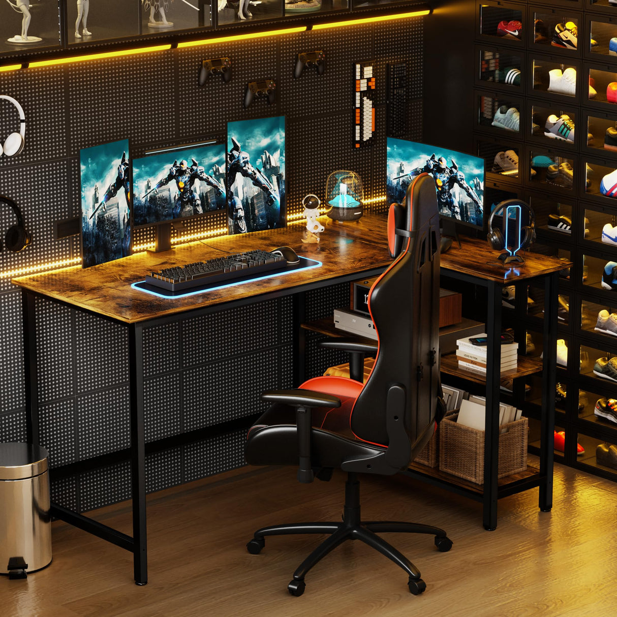 WOODYNLUX L Shaped Desk - 39" Home Office Computer Desk with Shelf, Gaming Desk Corner Table for Work, Writing and Study, Space-Saving, Rustic Brown WOODYNLUX