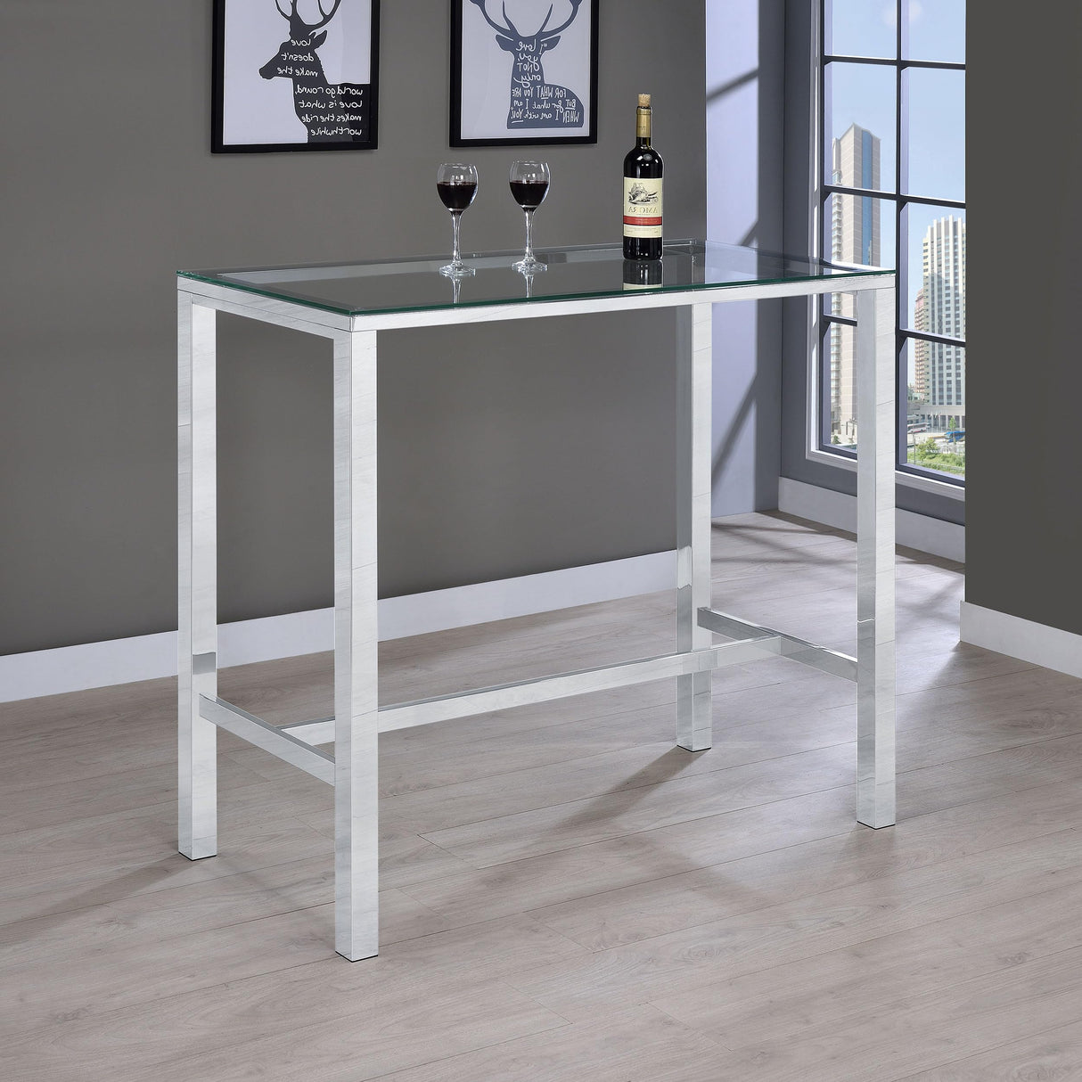 Coaster Home Furnishings - Tolbert - Glass & Metal - 47-Inch Rectangular Bar Table with Tempered Glass Top and Chrome Legs - Dining Room & Home Bar - Chrome - 104873 Coaster Home Furnishings