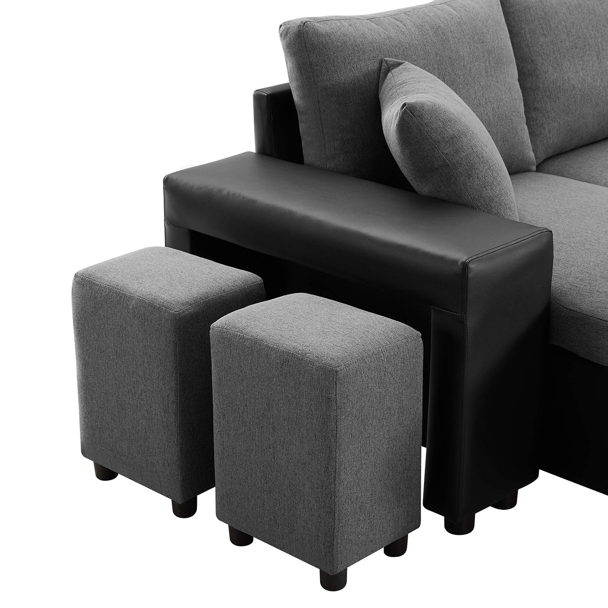 ARCLIS 92.5" Sleeper Sofa Bed, Convertible 3-Seater L-Shape Couch Bed with Storage Chaise 2 Stools Pull Out Sofa Bed, Corner Sectional Sleeper Couch for Living Room Apartment (Gray) ARCLIS