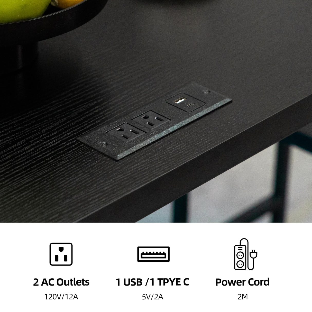 Finnhomy 3-Piece Dining Table Set, Small Kitchen Table with 2 Chairs, LED Light and USB Type-C Power Outlet, Space-Saving Design for Dining Room, Living Room, Apartment, Rustic Black Finnhomy