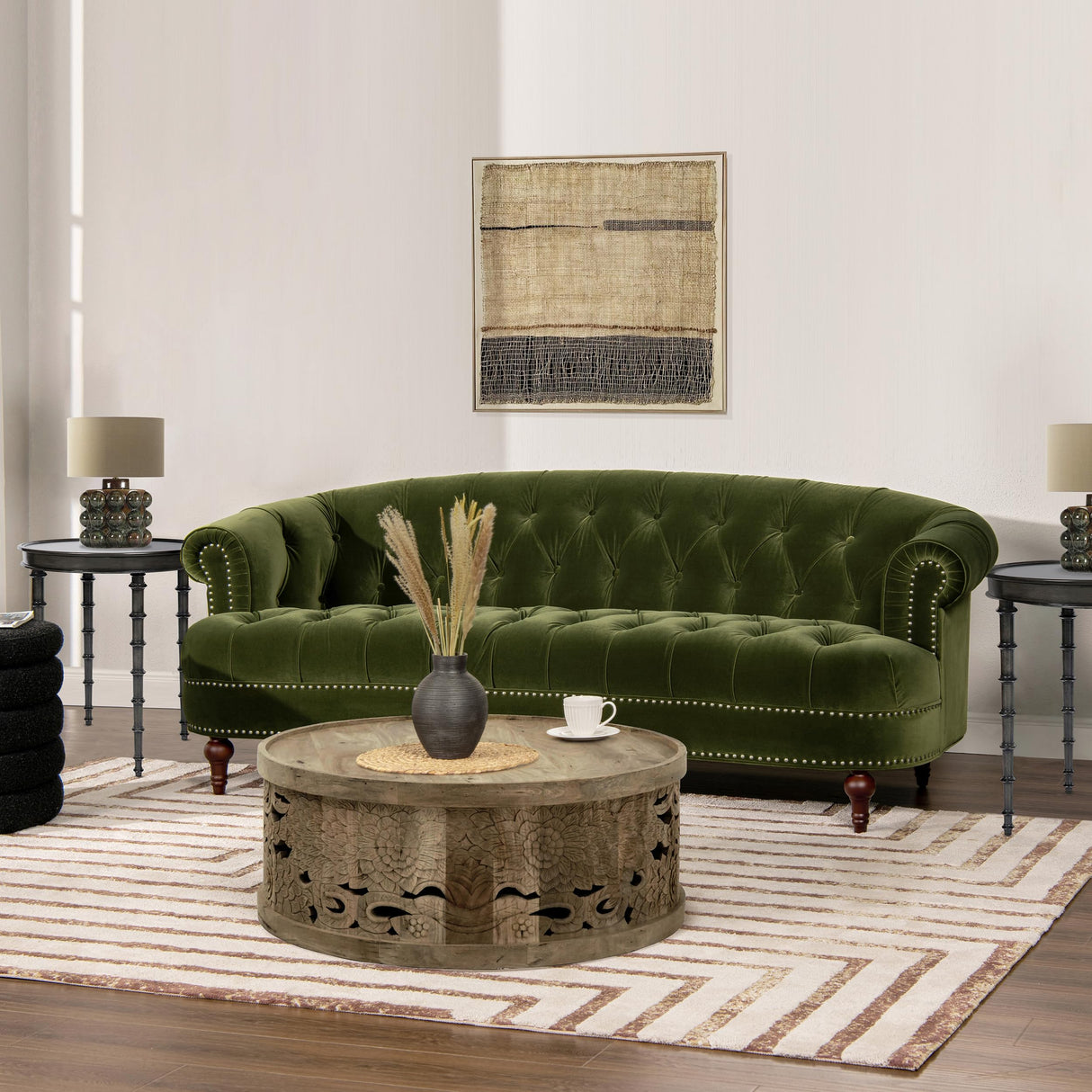 Jennifer Taylor Home La Rosa Victorian Chesterfield Tufted Sofa, Olive Green Performance Velvet Jennifer Taylor Home