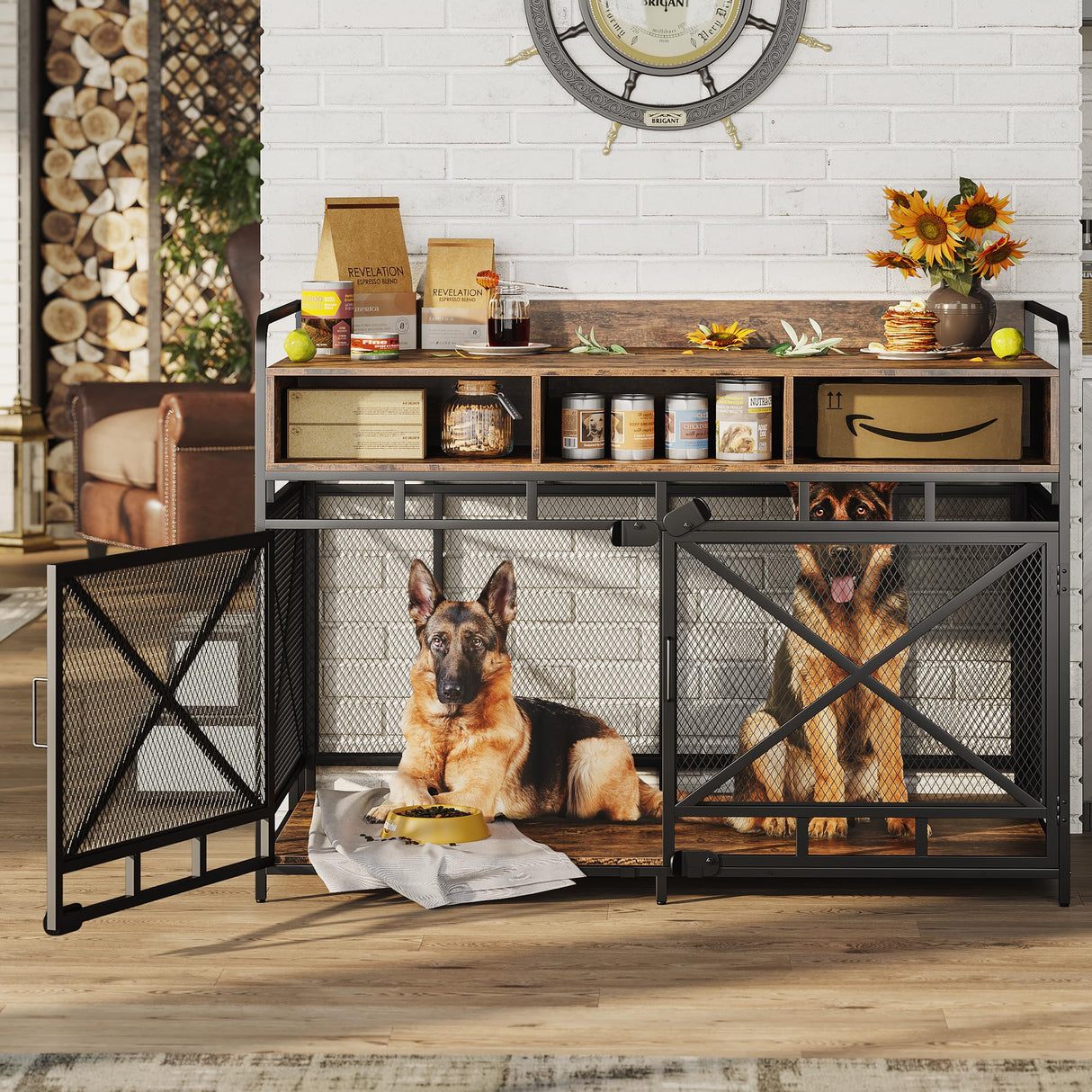 Fulhope Dog Crate Furniture,Wooden Dog Crate End Table,48 Inch Dog Kennel with Drawers,Heavy Duty Dog Crate,Decorative Pet Crate Dog Cage for Indoor Use (Rustic Brown) Fulhope