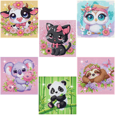 NANZHOO Diamond Art Kits for Kids, 6 Pack 5D Cartoon Diamond Painting Kits for Adults Beginner, Cute Animals DIY Big Gem Art Arts and Crafts for Kid Mosaic Kits for Gift Home Wall Decoration 6X6 inch