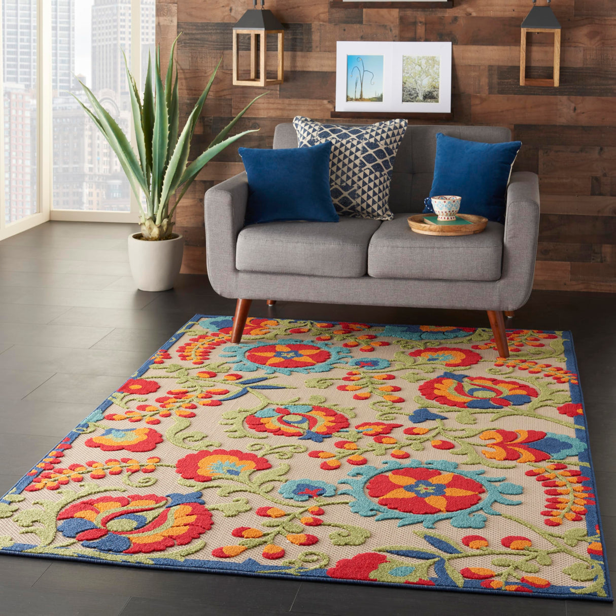 Nourison Home Aloha Indoor/Outdoor Multicolor 6' x 9' Area Rug, Easy Cleaning, Non Shedding, Bed Room, Living Room, Dining Room, Backyard, Deck, Patio (6x9) Nourison