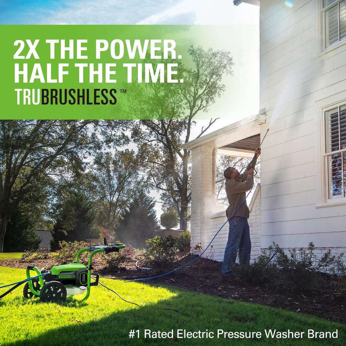 Greenworks Pro Brushless 3000 PSI (CSA Certified) 2.0 GPM Max / 1.1 GPM Electric Pressure Washer (Rugged Steel Frame, 25 FT Hose, 35 FT GFCI Power Cord) Greenworks