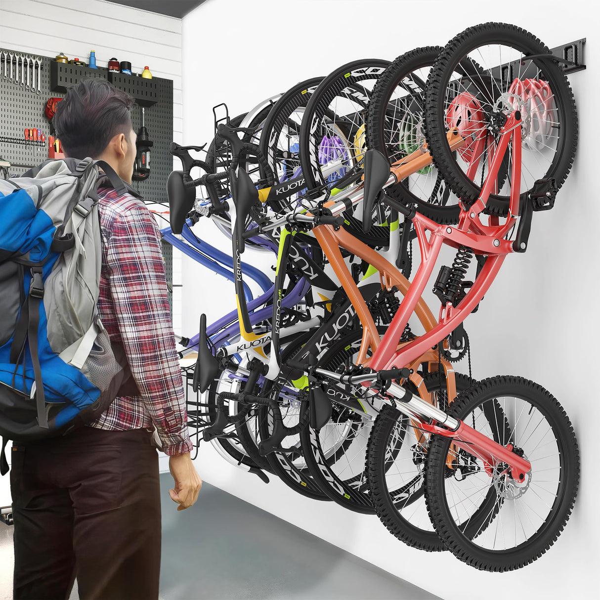 Ultrawall Bike Storage Rack, Wall Mount Bicycle Rack Vertical Bike Hanger for Garage, Home, 6 Bike Racks & 6 Helmet Hooks, Holds Up To 660lbs Ultrawall