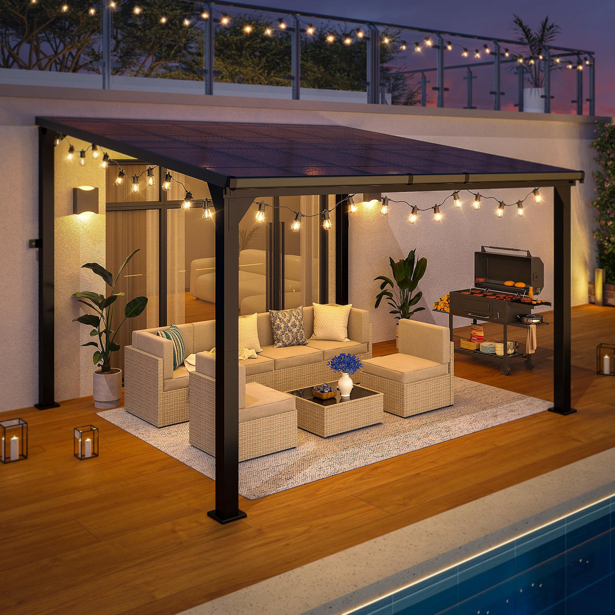 Patiopia 10 * 12FT Pergola,4 * 4 Inch Thickened Pillars & Enlarged Base,Outdoor Hardtop Lean to Gazebo,Wall Mounted Pergola,Pergolas Gazebos Clearance,Aluminum Frame Pergola,UV Resistant Patio Roof PATIOPIA