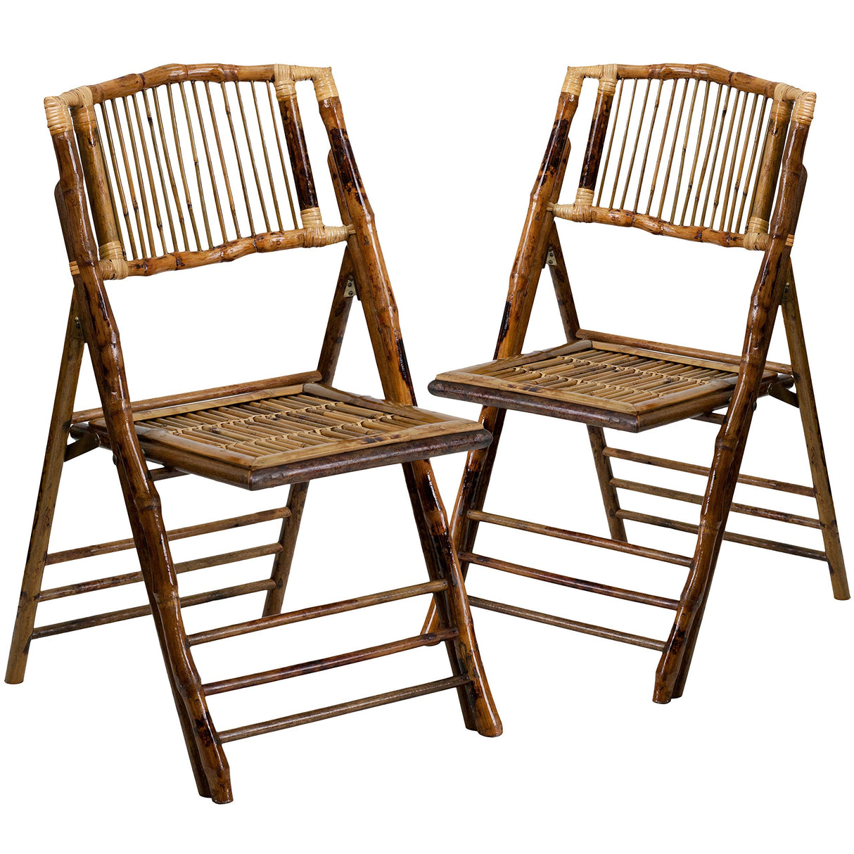 EMMA + OLIVER 2 Pack Commercial Event Party Rental Bamboo Folding Chair EMMA + OLIVER