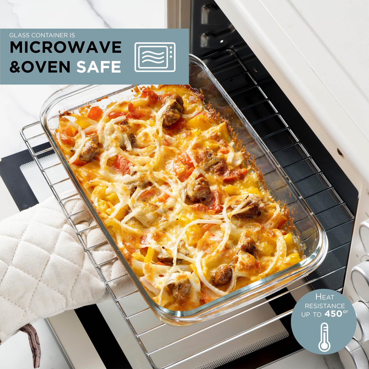 COOK WITH COLOR 8 PC. Glass Baking Dish Set with Lids - Deep Casserole Dish, Glass Food Container, Oven, Freezer and Microwave Safe, Clear Container, Blue COOK WITH COLOR