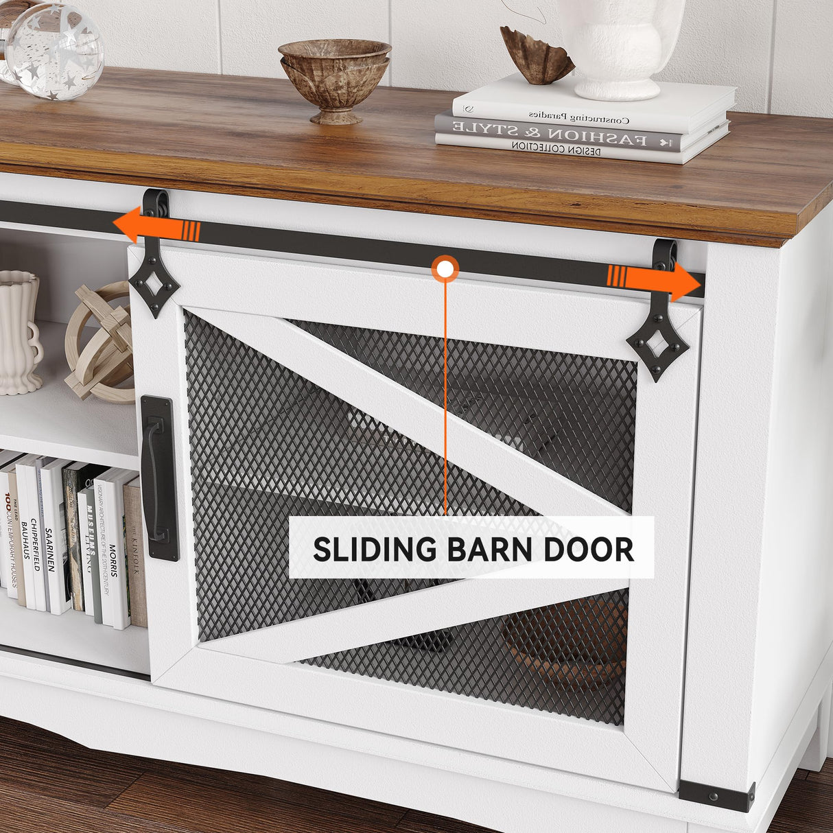 IDEALHSOUE Farmhouse TV Stand 75 Inch Entertainment Center White TV Console Modern Media Furniture Wood TV Console Cabinet with Sliding Barn Door and Adjustable Shelf for Living Room Bedroom IDEALHOUSE