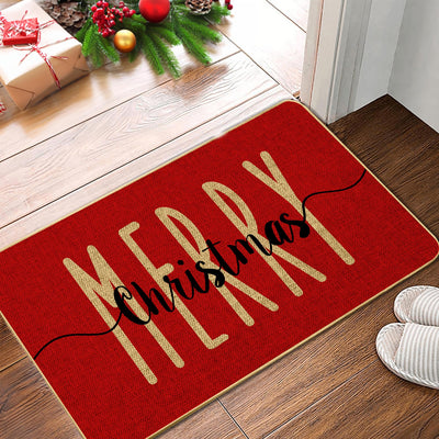 ARTDMT Red Merry Christmas Welcome Decorative Doormat, Winter Seasonal Door Mat Christmas Holiday Low-Profile Floor Switch Mat for Indoor Outdoor 17 x 29 Inch