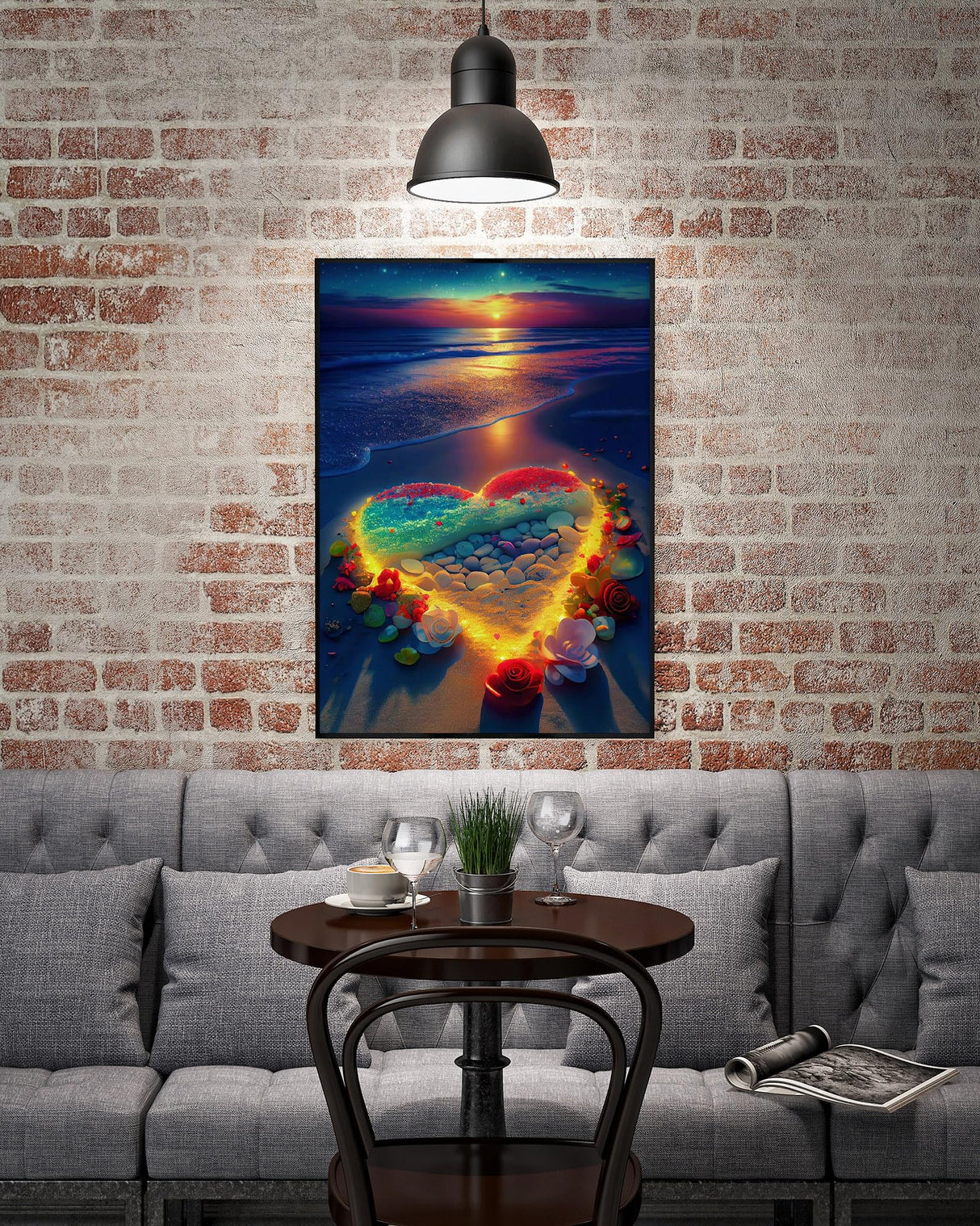 KINPLUB Heart Beach Diamond Painting Kits for Adults, 5D Sunset Diamond Art Kits for Beginners, DIY Full Drill Seaside Paint with Round Diamond Dots, Home Wall Decor 12 x 16 Inch KINPLUB