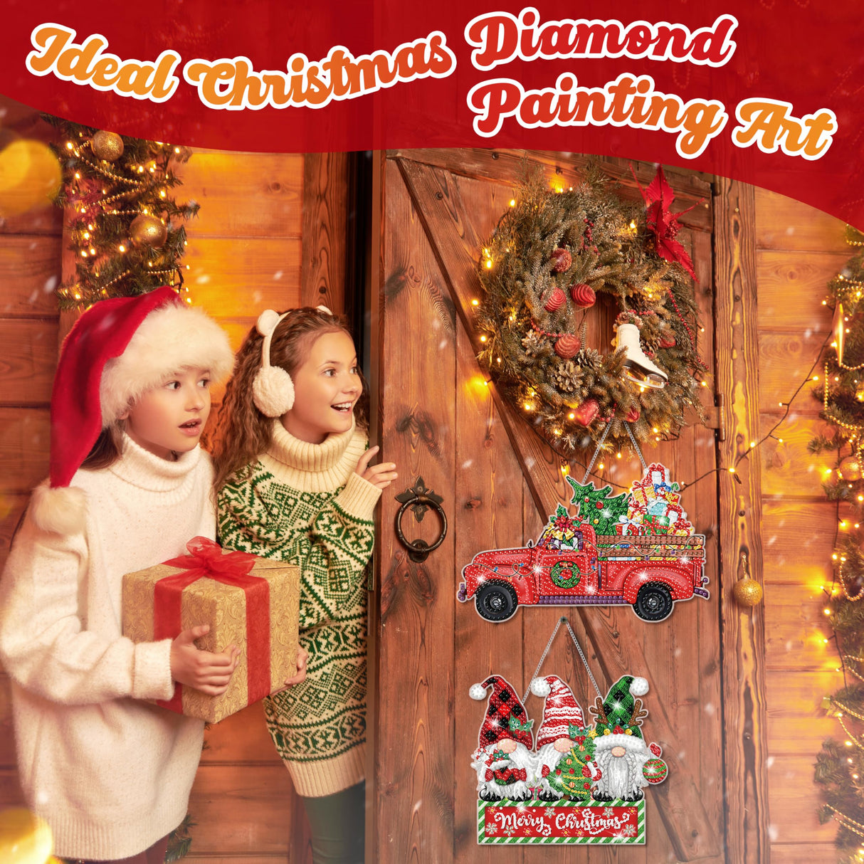 6 Pcs Christmas Diamond Art Kits - Diamond Art Christmas Ornaments, 5D DIY Christmas Diamond Painting Hanging kit Acrylic Snowman Gnome Wreath Truck Diamond Art for Wall Window Family Xmas Tree Decor JOPHMO