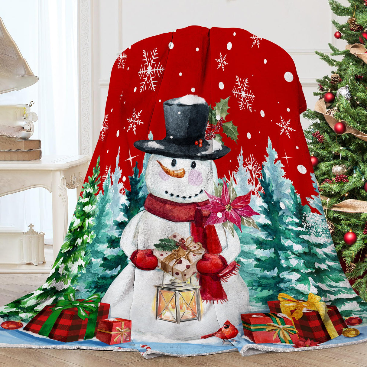 Christmas Blanket, Snowman Christmas Throw Blanket, Xmas Decorations for Home, Soft Red Snowman Blankets 50" X 60" pinata