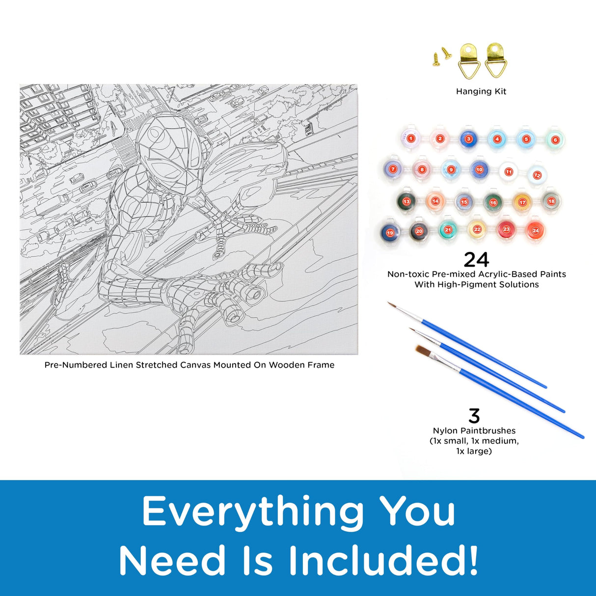 AQUARIUS Spider-Man Web Crawler Art by Numbers - 16 x 20 inches Spider-Man Themed Paint by Number for Adults & Kids - DIY Color by Number Paint Kit for Beginner - Officially Licensed AQUARIUS