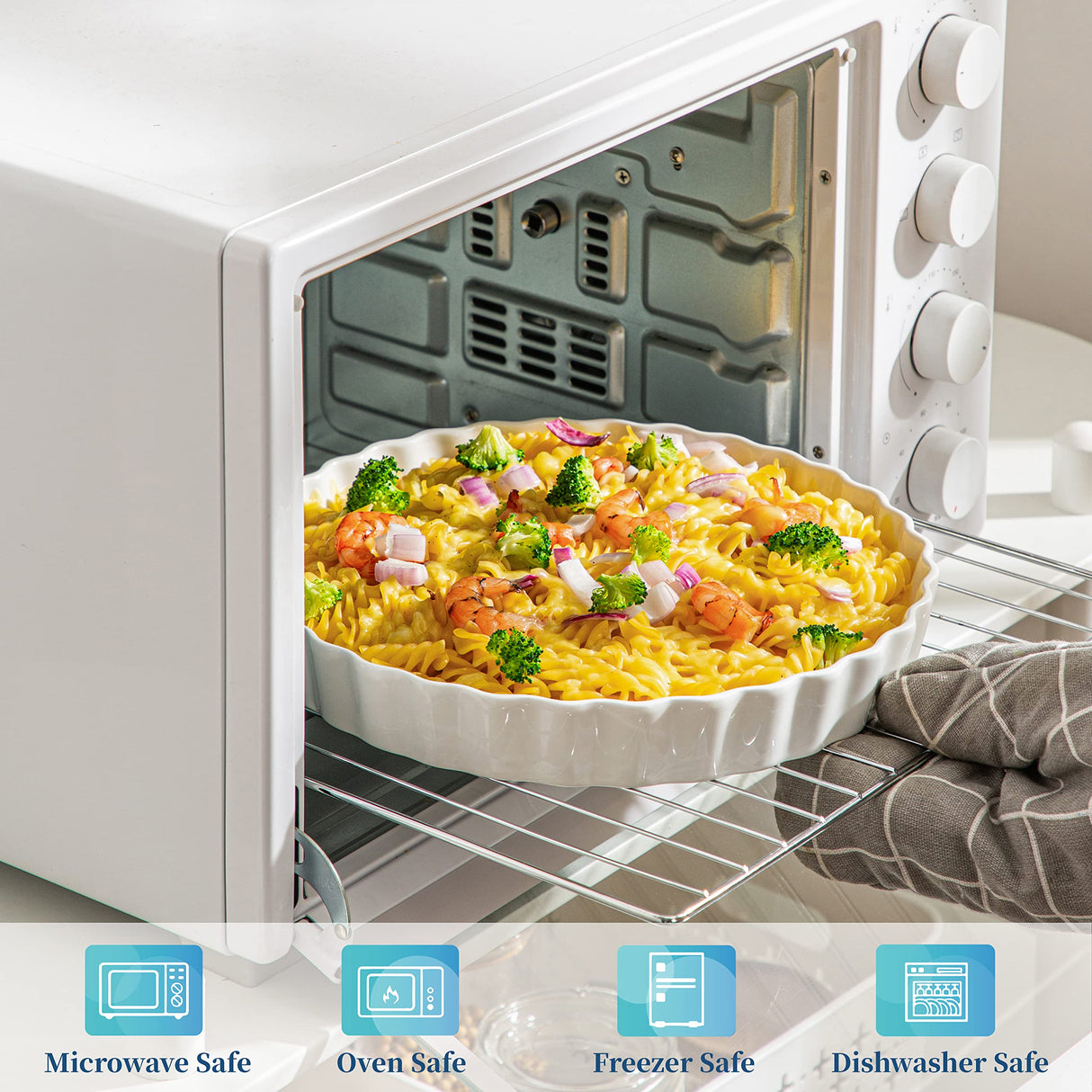 LOVECASA Porcelain Quiche Baking Dish,10 Inch Reusable Pie Pan Quiche Pan, Non-Stick Round Pie Dish, Tart Pan with Ruffled Edge,Pie Pan for Pies | Microwave,Dishwasher,and Oven Safe (White) LOVECASA