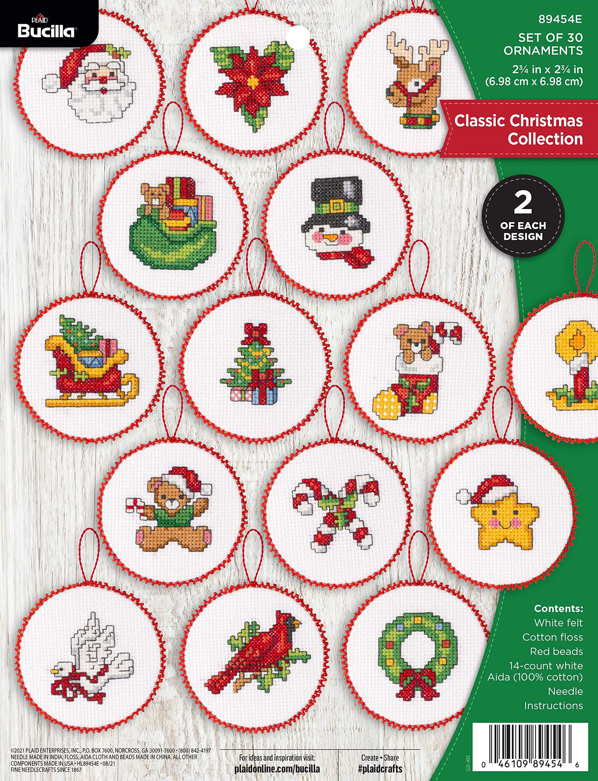 Bucilla Cross-Stitch 14 Piece Ornament Making Kit, Classic Christmas Collection, Perfect for DIY Arts and Crafts, 89454E Bucilla