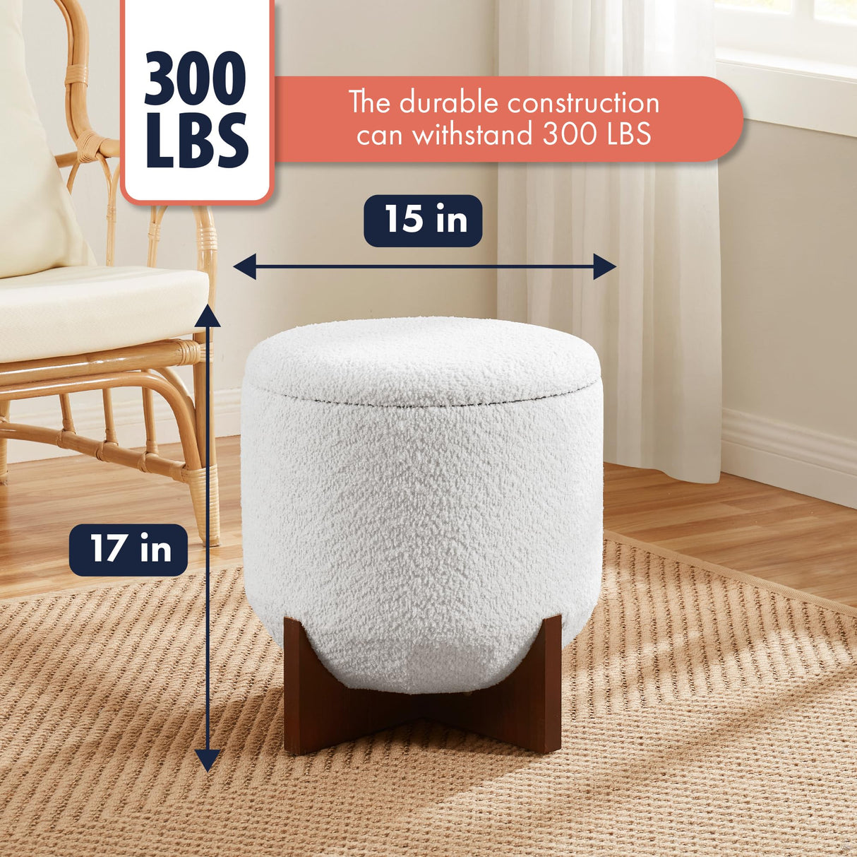 Ornavo Home Decor Round Ottoman with Storage, Boucle White Teddy Round Vanity Chair Stool Ottoman Pouf with Storage for Living Room and Bedroom Ornavo Home