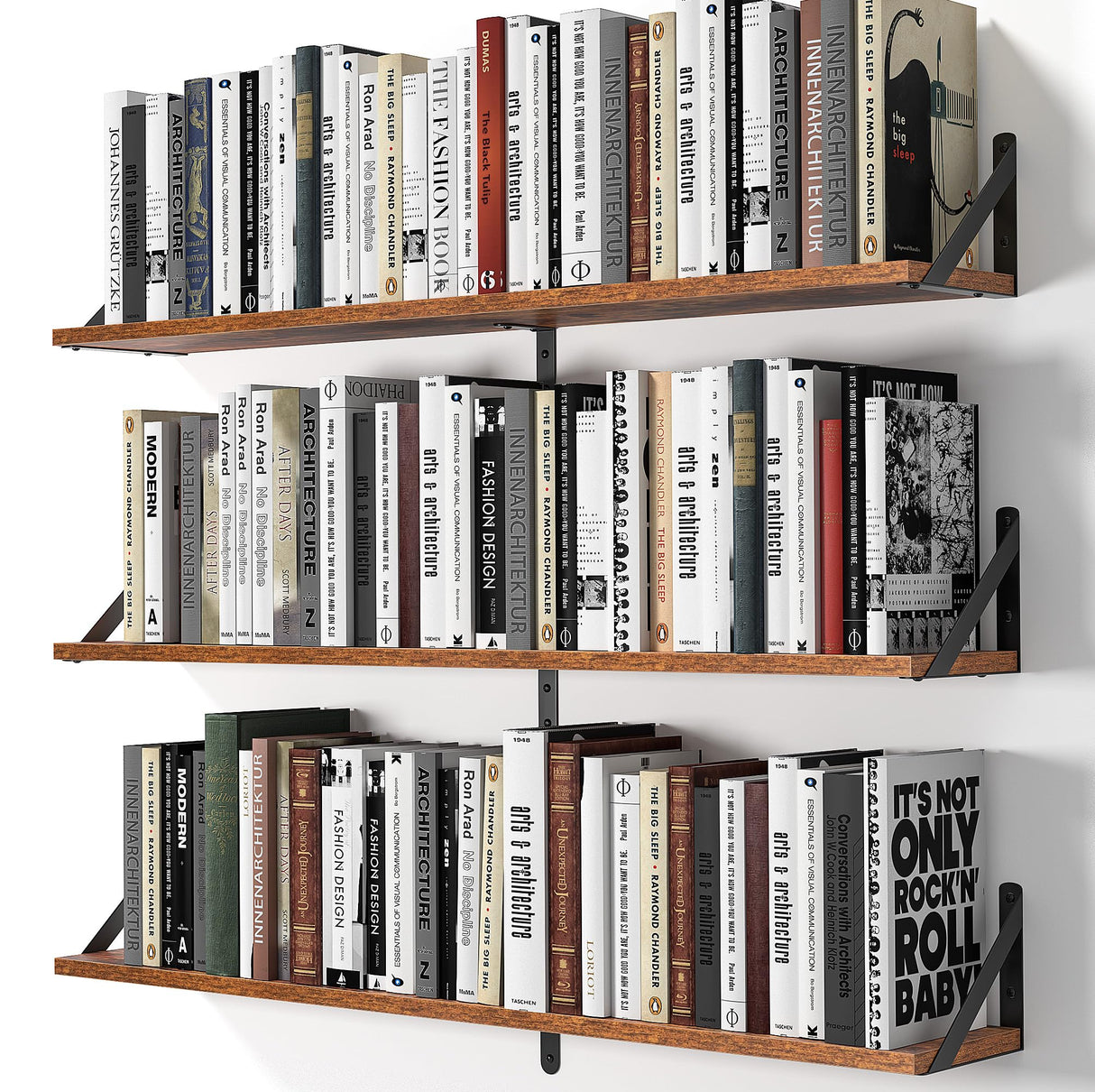 Heimlove Floating Shelves for Wall, 36 Inch Long Wood Floating Bookshelf Set of 3, Wall Mounted Hanging Shelf for Bathroom Bedroom Kitchen, Rustic Brown Heimlove