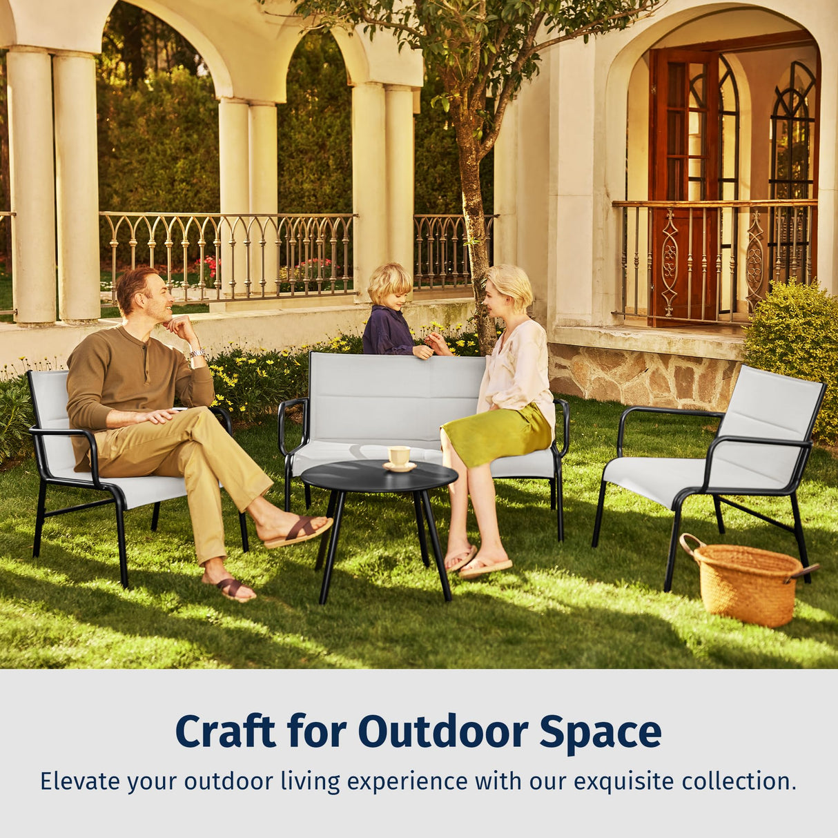EAST OAK 4-Piece Patio Furniture Set, Waterproof Outdoor Furniture Set, Patio Sofa with Coffee Table for Balcony or Porch, 4 Seats Patio Conversation Sets for Backyard in Grey EAST OAK