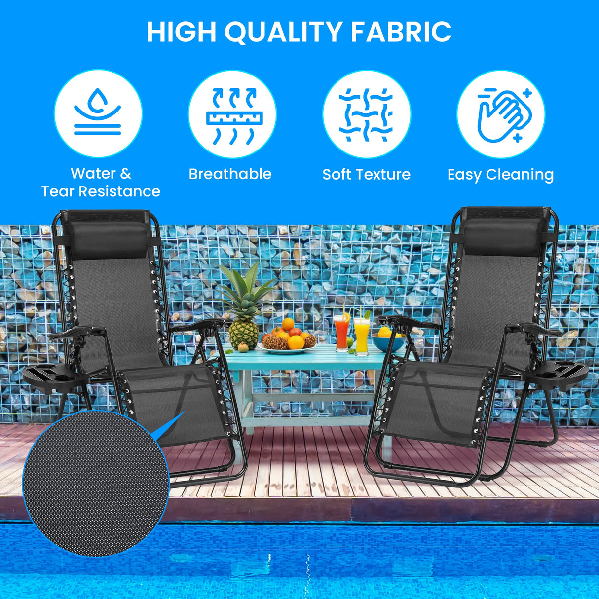 Simple Deluxe 2 Set Zero Gravity Chairs Patio Portable Reclining Folding Lounge Chair Beach Camping Chairs with Pillow and Cup Holder Trays for Garden, Lawn, Black Simple Deluxe