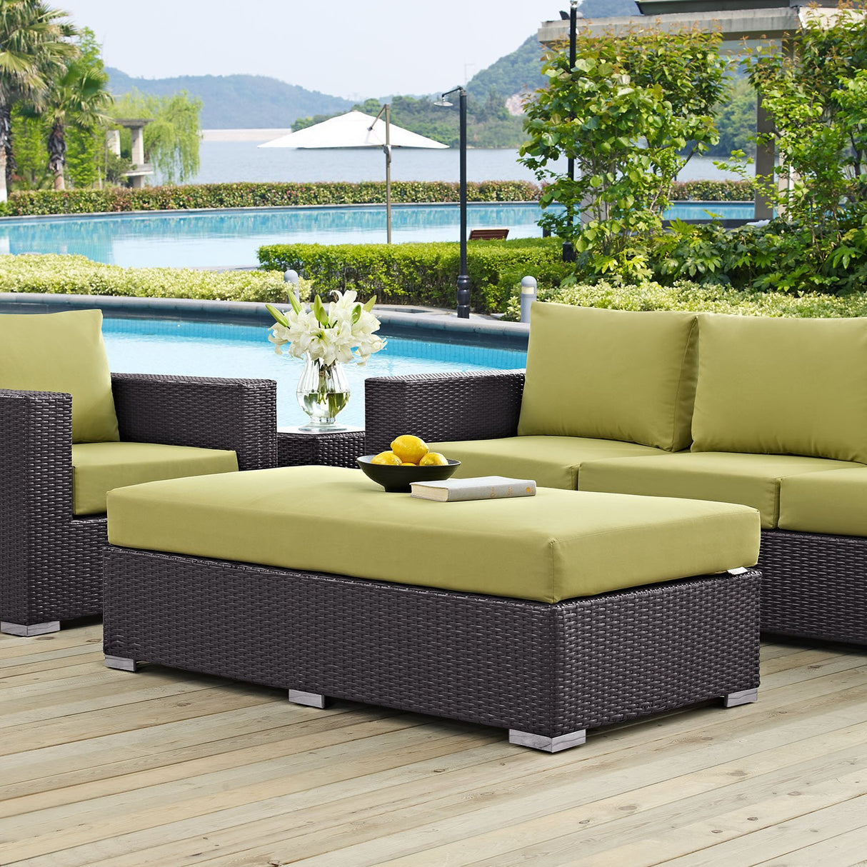 Modway Convene Wicker Rattan Outdoor Patio Rectangle Ottoman in Espresso Mocha Modway