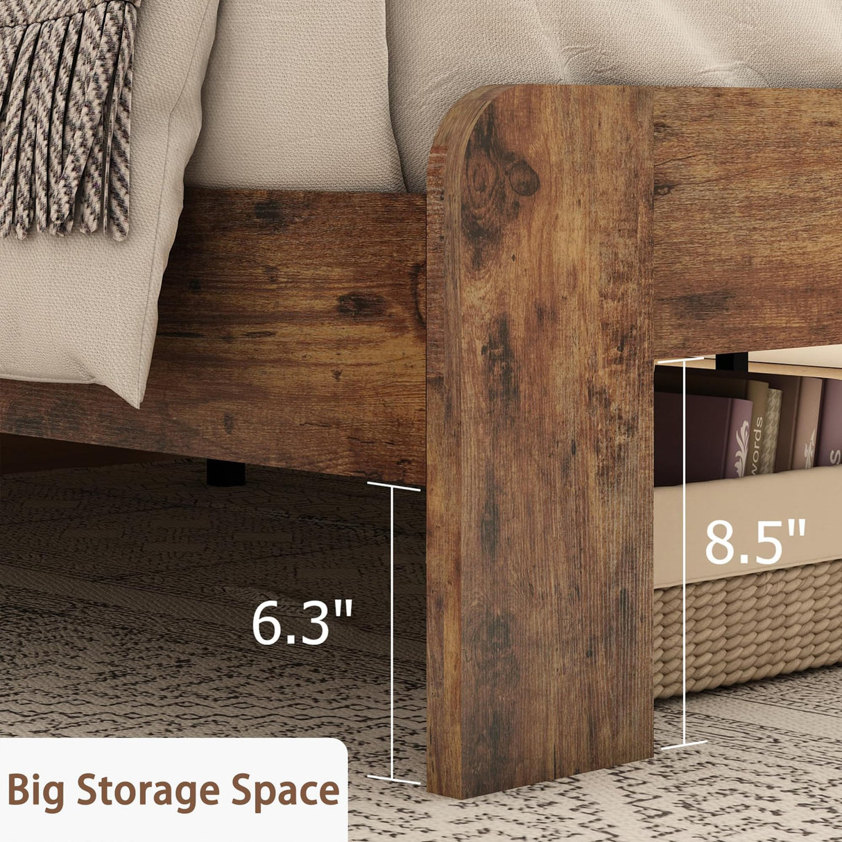 GJQN King Size Bed Frame with Headboard, Rustic Wood Platform Bed Frame with 12 Wooden Slats Support, No Box Spring Needed GJQN