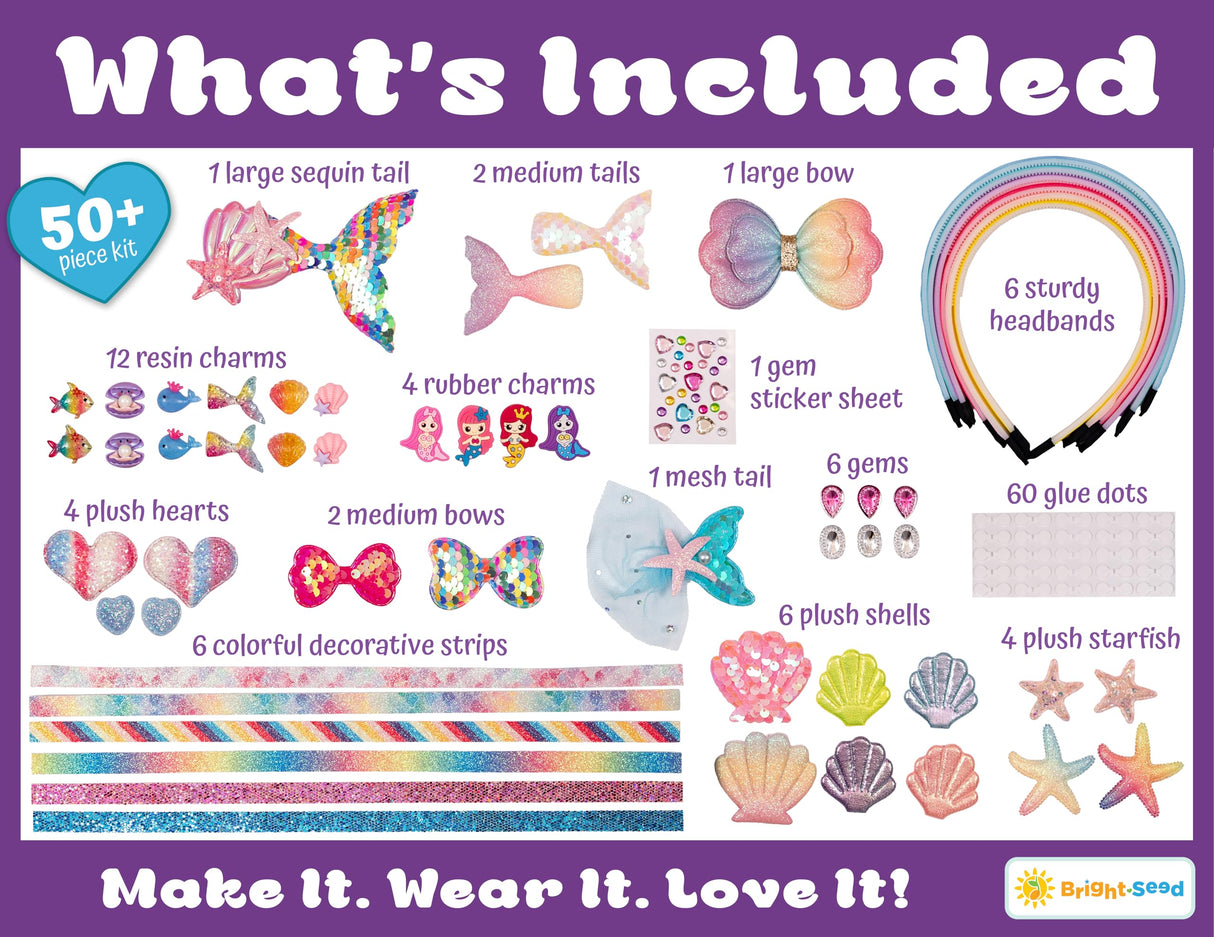 Headband Making Kit for Girls, Make Your Own Fashion Headband, Girl Accessories Ages 5-12, DIY Arts & Crafts, DIY Hair Accessories Set, Birthday Gifts for Girls 5 6 7+ Years Old, Gift Ideas Mermaid Bright Seed