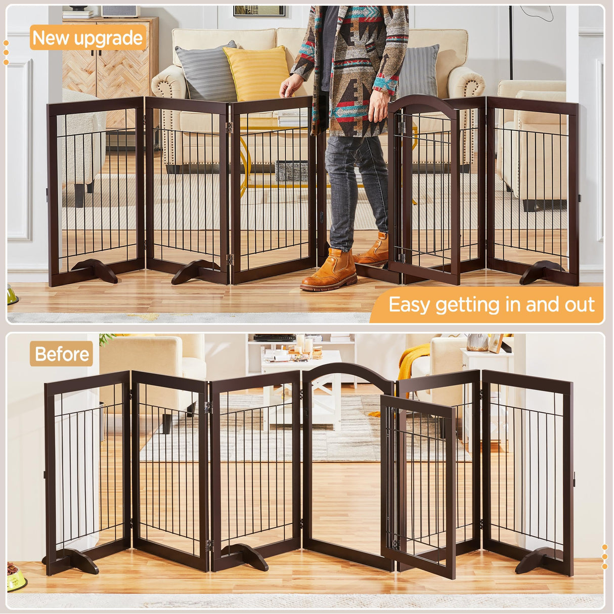 Yaheetech 32-inch Tall Dog Gate with Door Extra Wide Pet Gate for Dogs, Foldable Wire & Wooden Puppy Safety Fence w/3 Support Feet,Freestanding Dog Gate for the House,Doorway,Stairs(Espresso,6 Panels) Yaheetech
