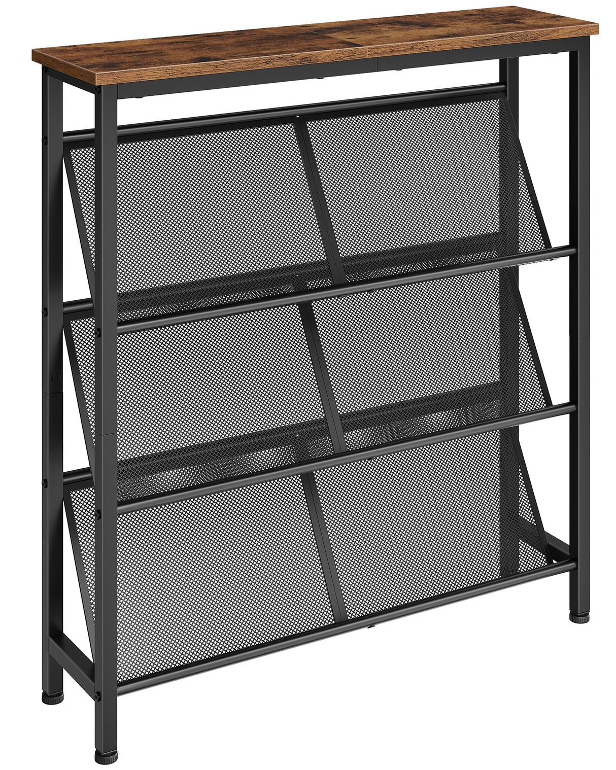 CHOEZON Shoe Rack, 4-Tier Slanted Shoe Storage Shelf, Narrow Shoe Rack for Entryway, Shoe Organizer with Adjustable Feet, Slim Shoe Shelf with Wooden Top and Metal Frame Rustic Brown and Black TXJ75BF CHOEZON