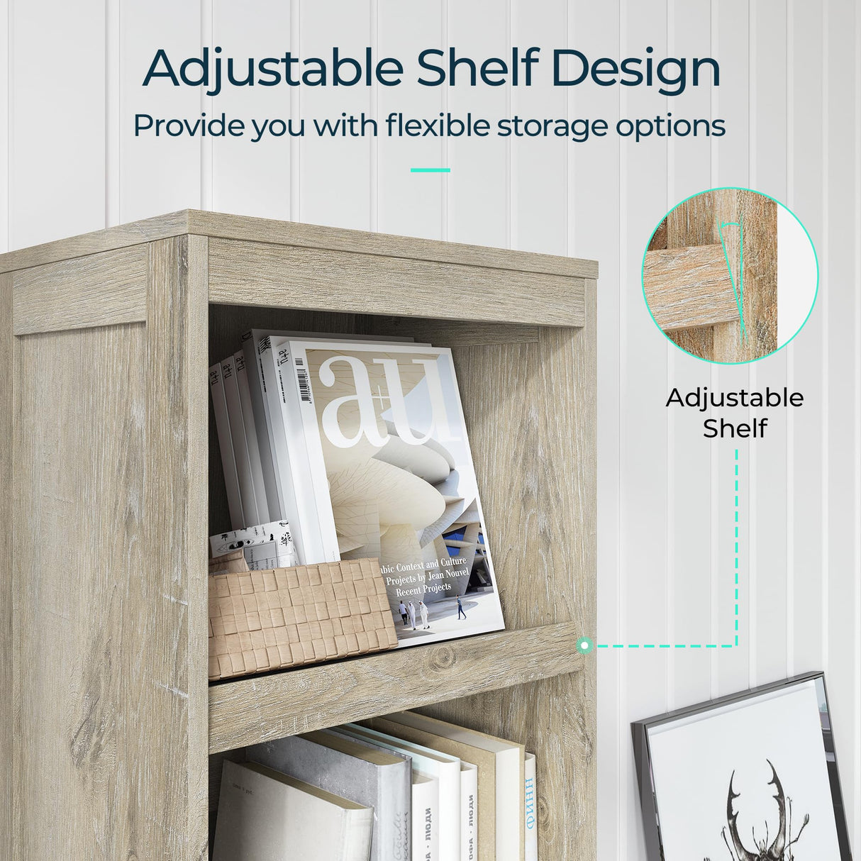 LINSY HOME 5-Shelf Bookcase, Narrow Bookshelves Floor Standing Display Storage Shelves 68 in Tall Bookcase Home Decor Furniture for Home Office, Living Room, Bed Room - Light Brown LINSY HOME