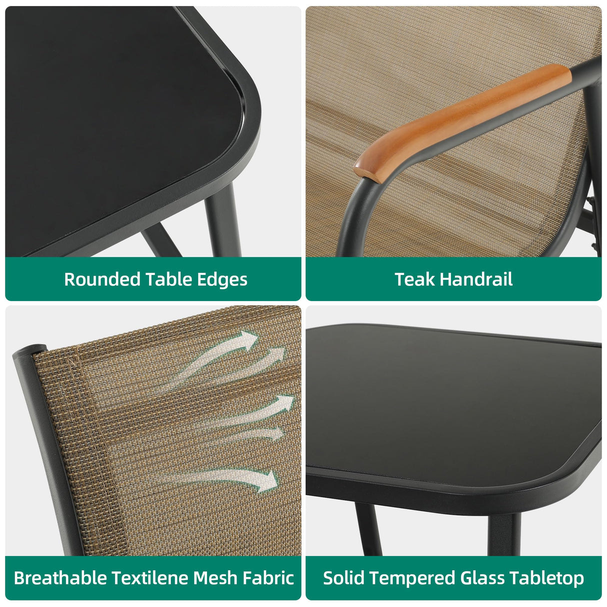 YITAHOME 3 Piece Patio Furniture Set, Outdoor Glider Chair Bistro Set, Coffee Table with Tempered Glass Tabletop, Patio Textilene Chairs Set of 2 for Backyard, Lawn, Garden, Balcony and Porch, Brown YITAHOME