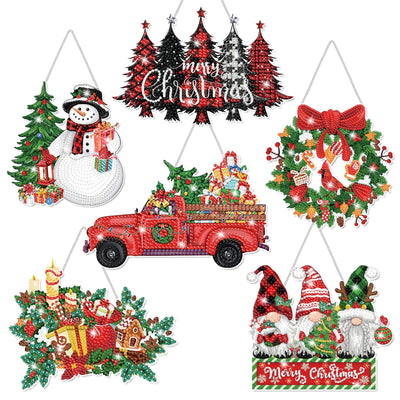 6 Pcs Christmas Diamond Art Kits - Diamond Art Christmas Ornaments, 5D DIY Christmas Diamond Painting Hanging kit Acrylic Snowman Gnome Wreath Truck Diamond Art for Wall Window Family Xmas Tree Decor