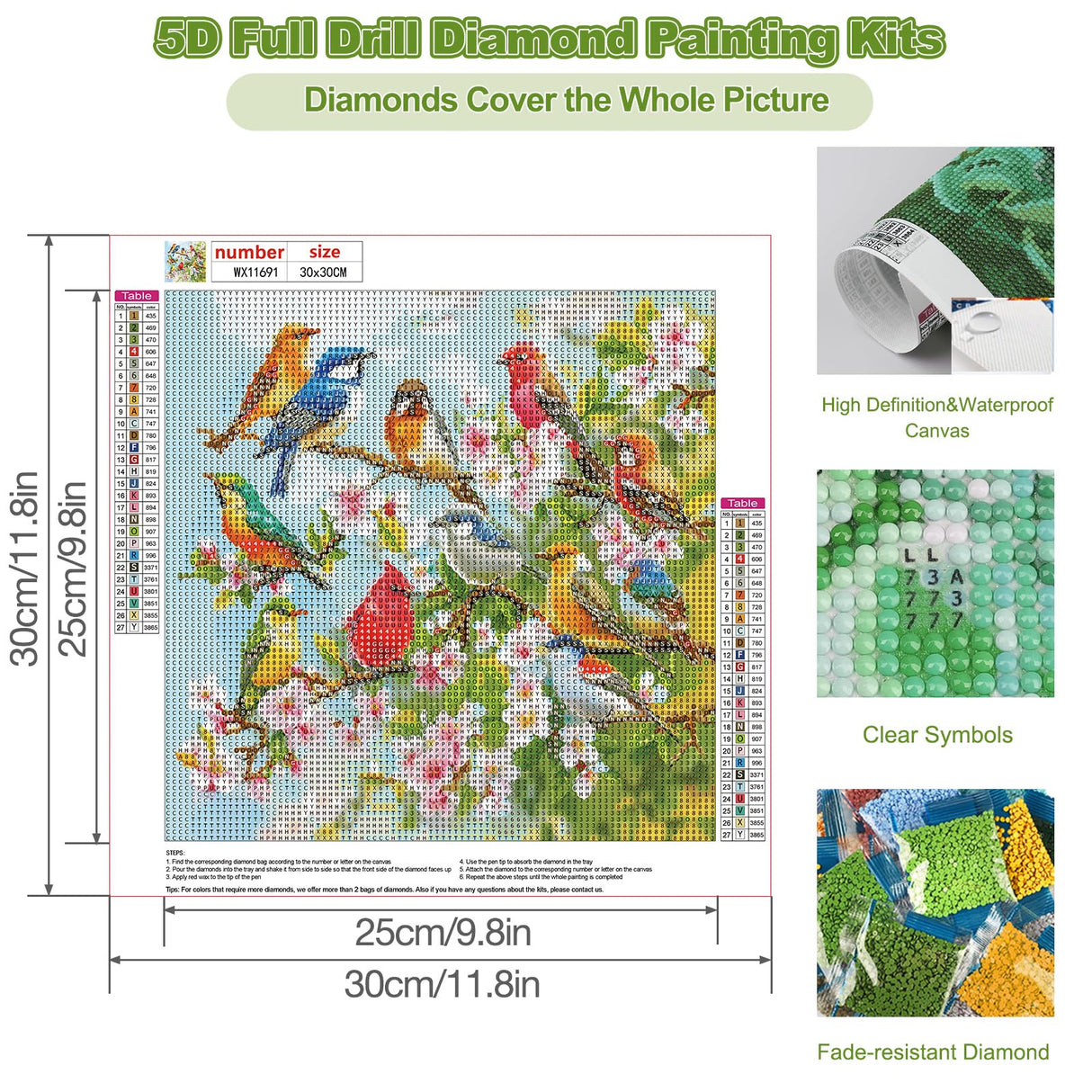 CEOVR Birds Diamond Art Kits for Adults, Bird Flower Diamond Painting Dots DIY Gem Art, Adult Crafts Kits Wall Decor for Home Office 12x12in CEOVR