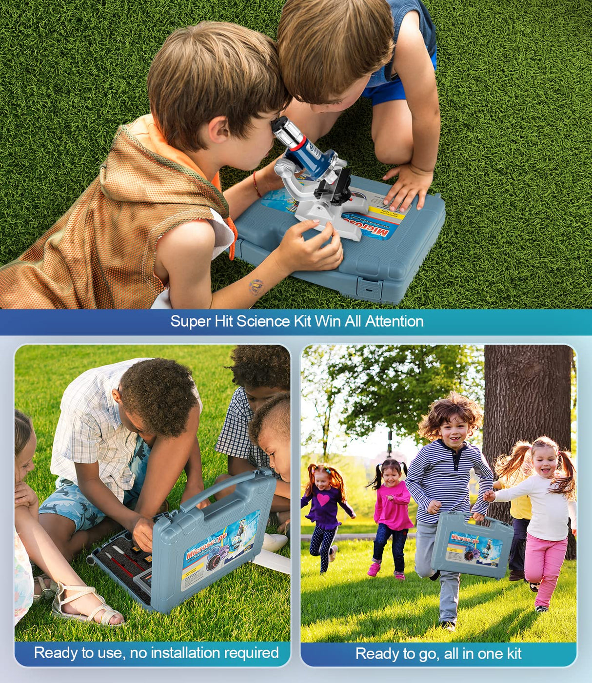 58-Piece Kids Microscope Kit - 100X-1200X Magnification, Metal Body, LED Light, Carrying Box - Science Experiment Toy for Kids Ages 5-12 Uarzt