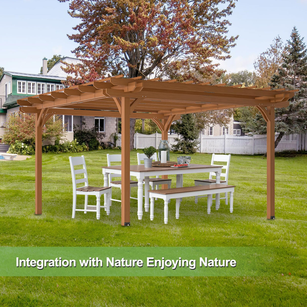 Outdoor Pergola 10x12 FT Wooden Pergola Gazebo - 100% Sturdy Solid Wood Outdoor Gazebo for Backyard, Patio, Deck, Lawn Backyard Pergola Waterproof & Windproof Outdoor Garden Shelter for Year-Round Use RocVanc