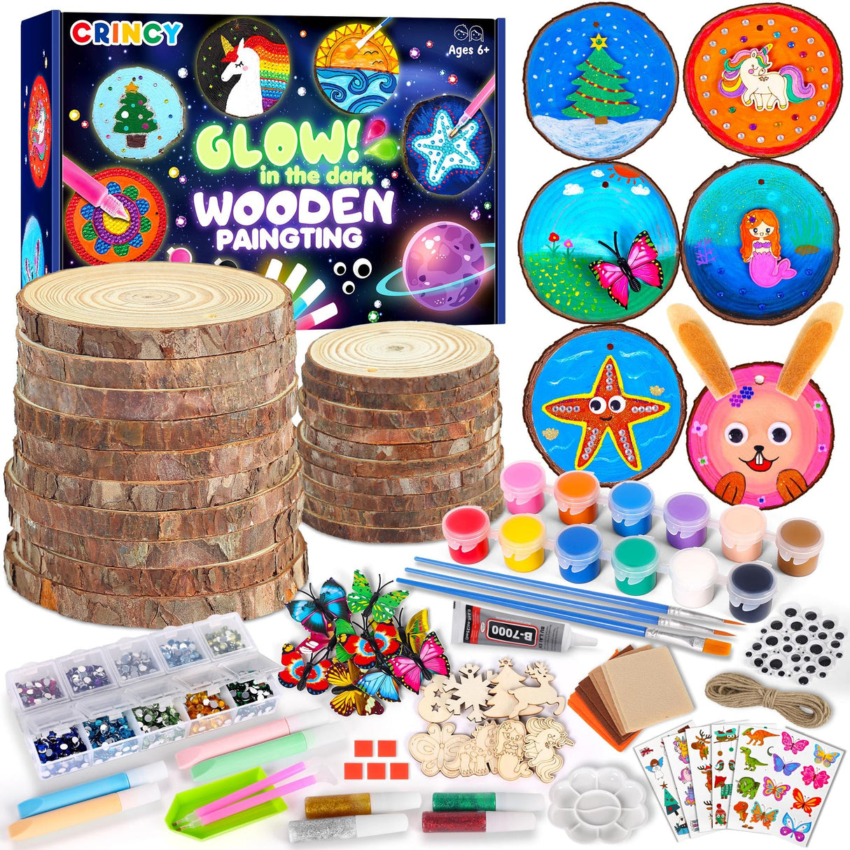 Crincy Kids Wooden Painting Kit, Glow in The Dark Paint Kit, Arts and Crafts Birthday Party Gifts for Kids Ages 8-12, Creative Art & Craft Activity Kits Toys for Boys Girls 6 7 8 9 10 12 Year Old Crincy