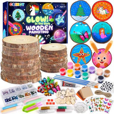 Crincy Kids Wooden Painting Kit, Glow in The Dark Paint Kit, Arts and Crafts Birthday Party Gifts for Kids Ages 8-12, Creative Art & Craft Activity Kits Toys for Boys Girls 6 7 8 9 10 12 Year Old