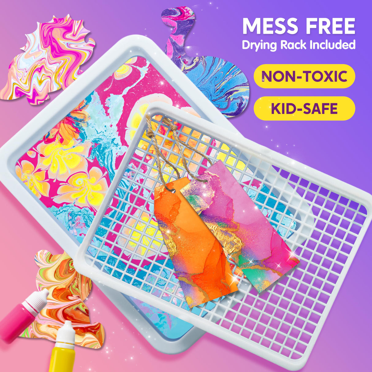 Klever Kits Marbling Paint for Kids, Metallic Gold Water Marble Art, Arts & Crafts for Girls & Boys 6-12 Years Old, Craft Kits, Birthday Gifts Klever Kits