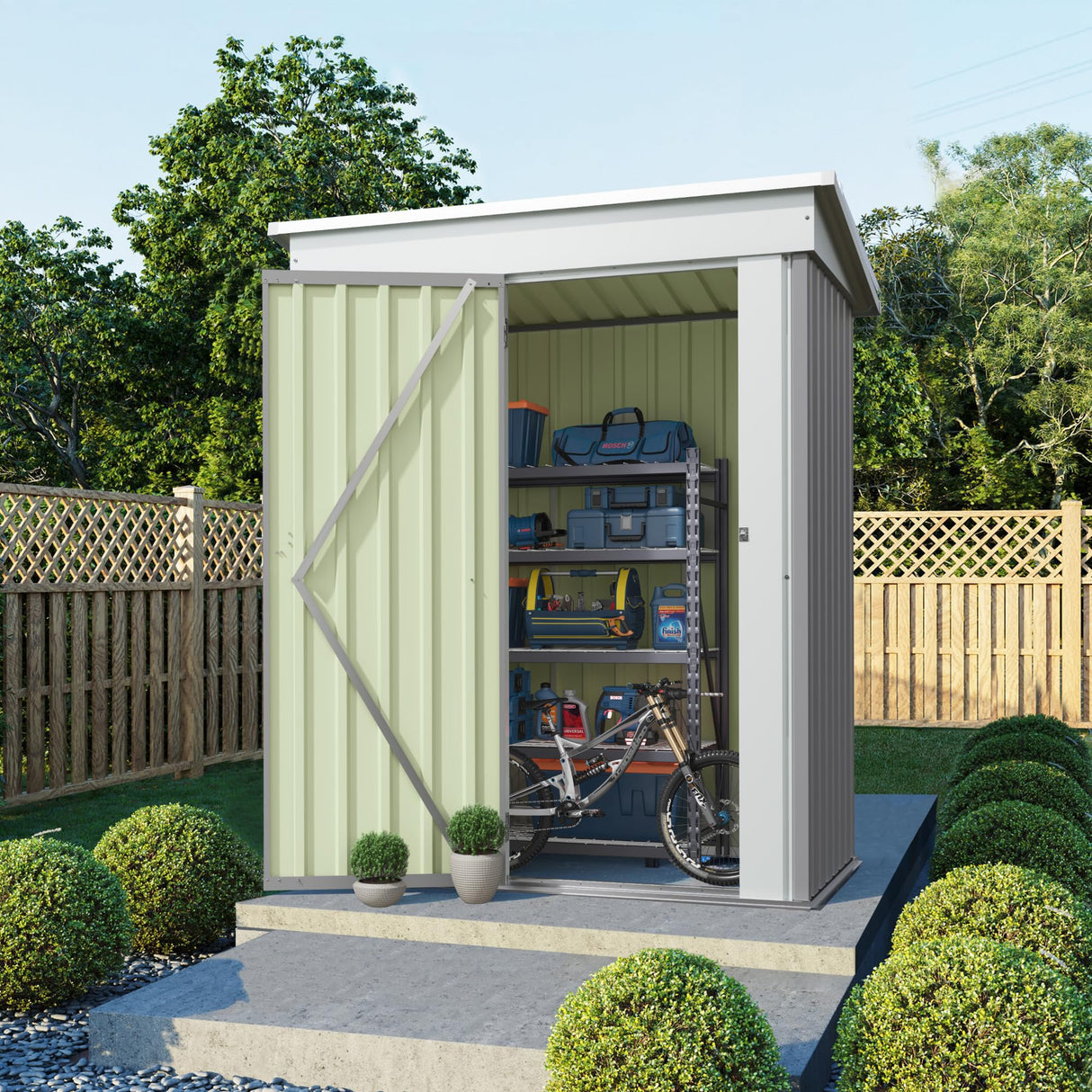 Flamaker Storage Shed Waterproof Metal Garden Shed with Lockable Door Utility Tool Shed Outdoor Storage for Backyard, Patio and Lawn (5 x 3 FT, Grey) Flamaker