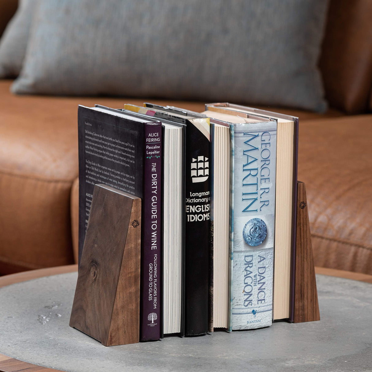 TILISMA Book Ends for Shelves - Handmade Wooden Bookends with Metal Base, Walnut Tree - Sturdy Book Holders for Heavy Books - Fancy Modern Decorative Book Accessories to Hold Books Firmly on Bookshelf TILISMA